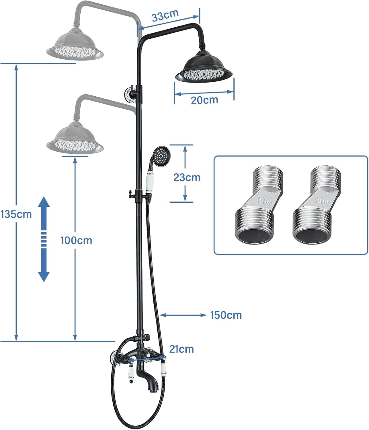 System prysznicowy Sugu czarny z ruchomym ramieniem i wężem 150 cm