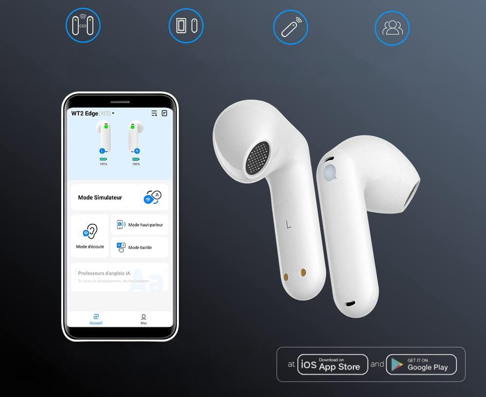 Tłumacz głosowy Timekettle WT2 Edge 2-stronny 40 języków słuchawki APP
