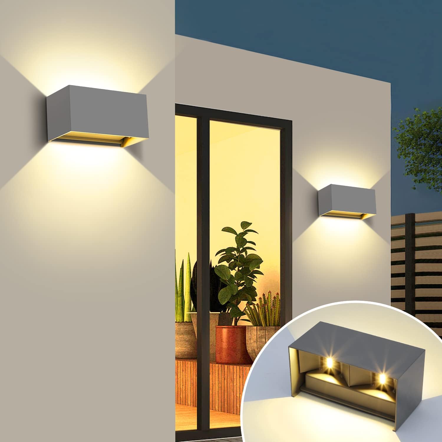 Lampy LED Kingwen, 20 W, 3000 K, IP65, szare, zestaw 2 szt.