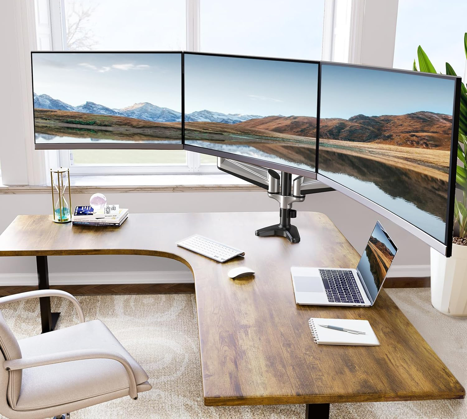 NIEKOMPLETNY Uchwyt na trzy monitory17-32'' srebrny ramię HUANUO HNTS3S