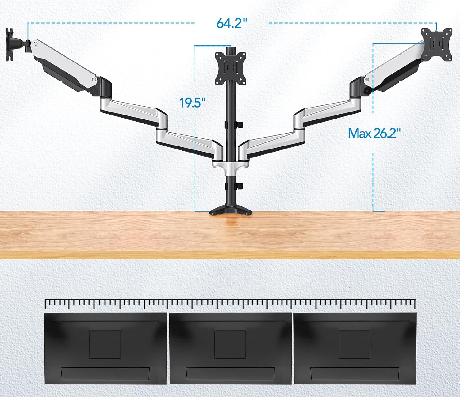 NIEKOMPLETNY Uchwyt na trzy monitory17-32'' srebrny ramię HUANUO HNTS3S
