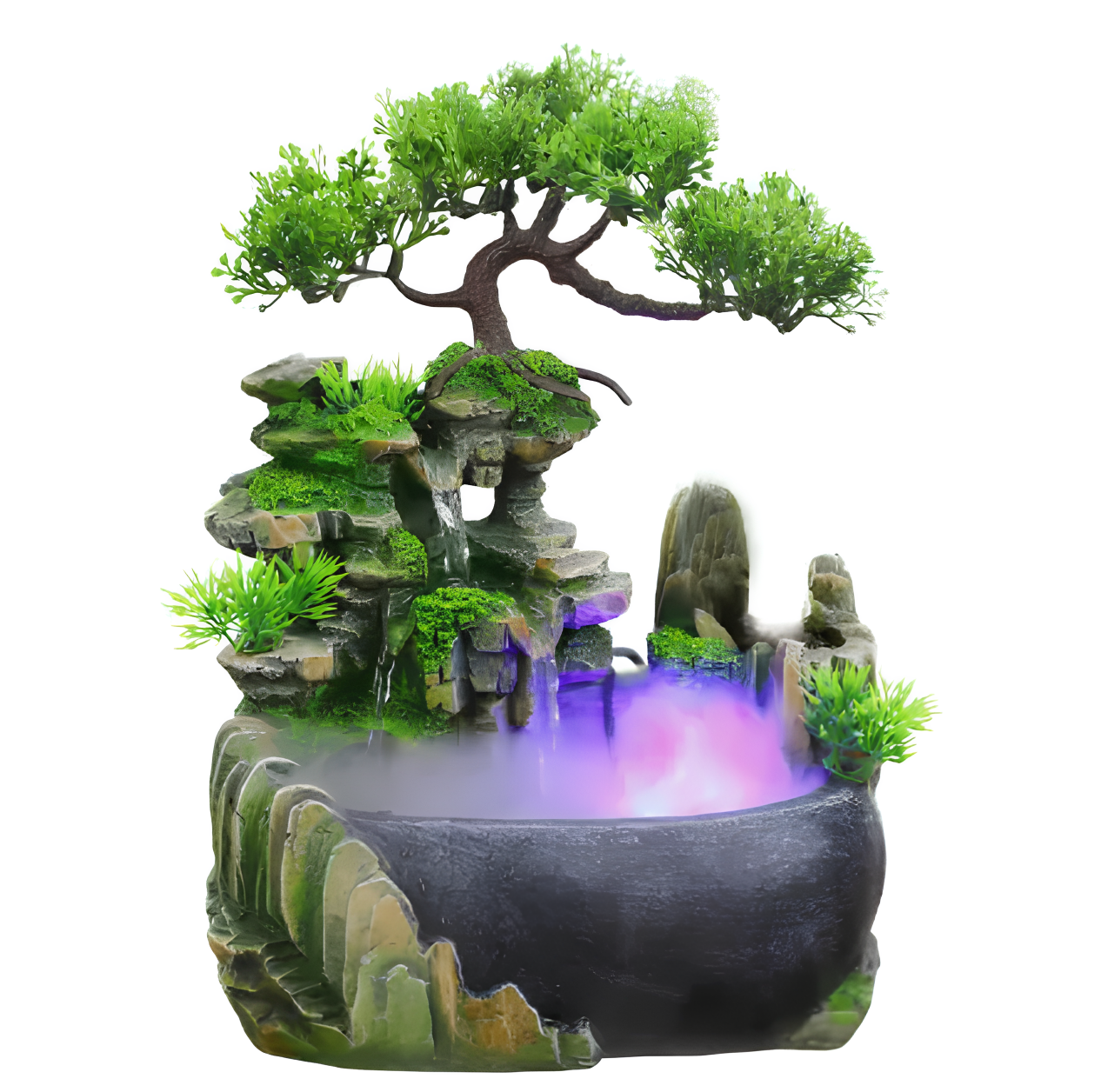 Stołowy wodospad Bonsai Feng Shui RESTEQ z oświetleniem i mgłą
