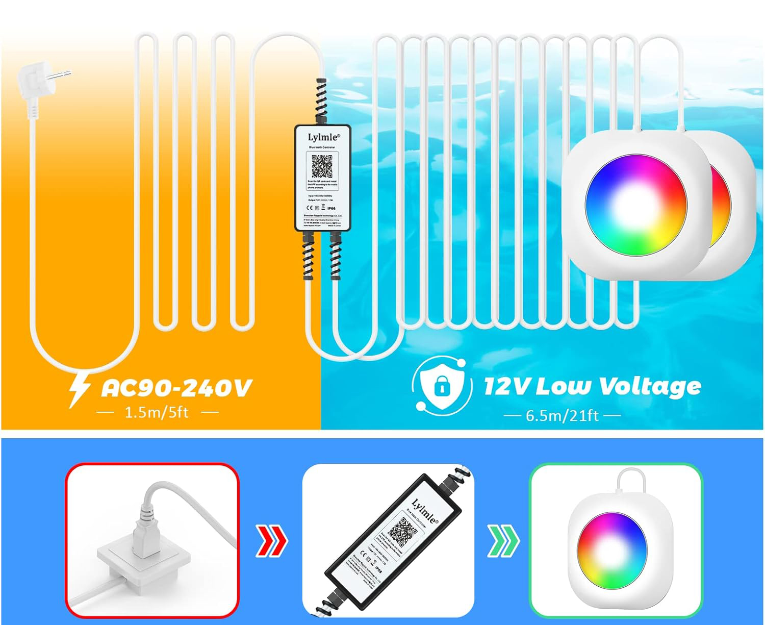 Podwodne światło LED 40W LyLmLe magnetyczne ściemniane do basenu