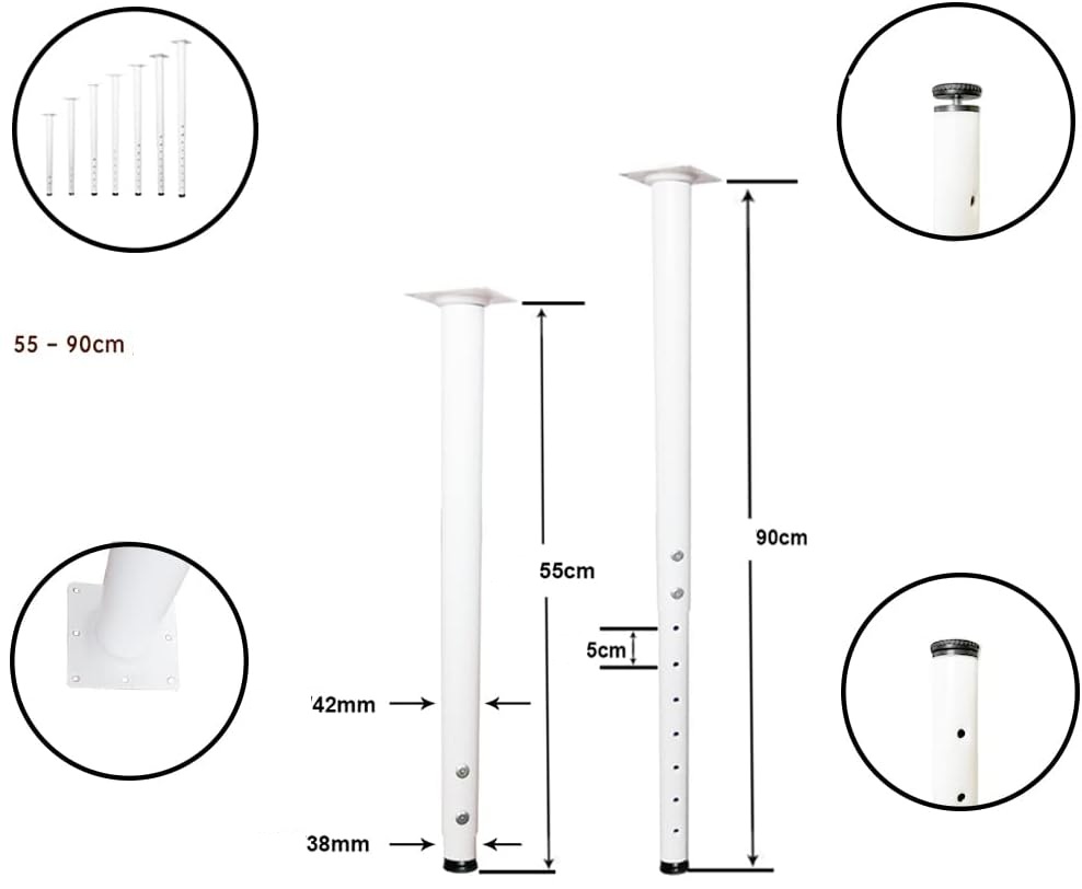 Nogi do stołu regulowane 55-90 cm metalowe 4 szt. Jahof białe