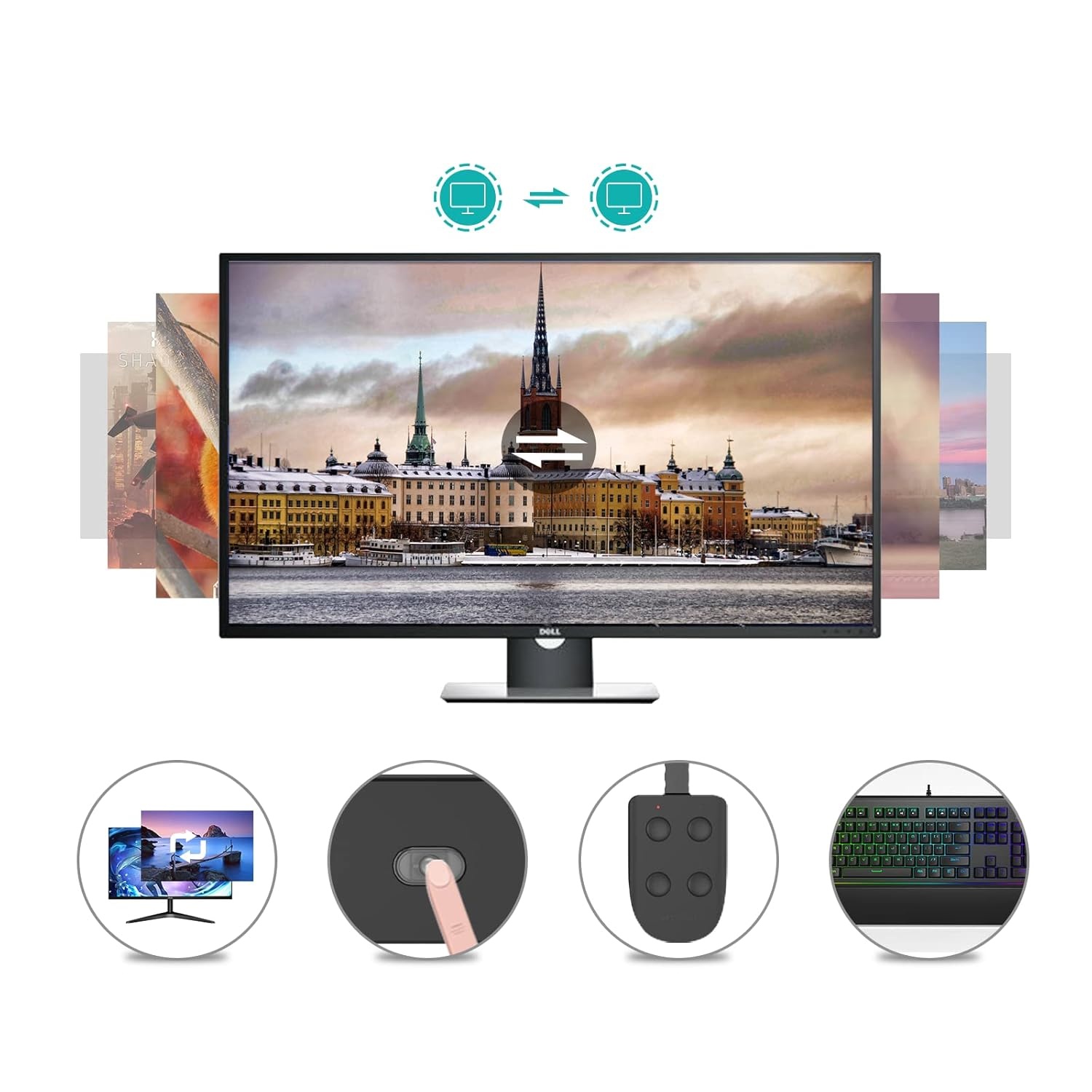 Przełącznik KVM 4 porty DisplayPort 4K60Hz 4x USB Hotkey Auto Switch