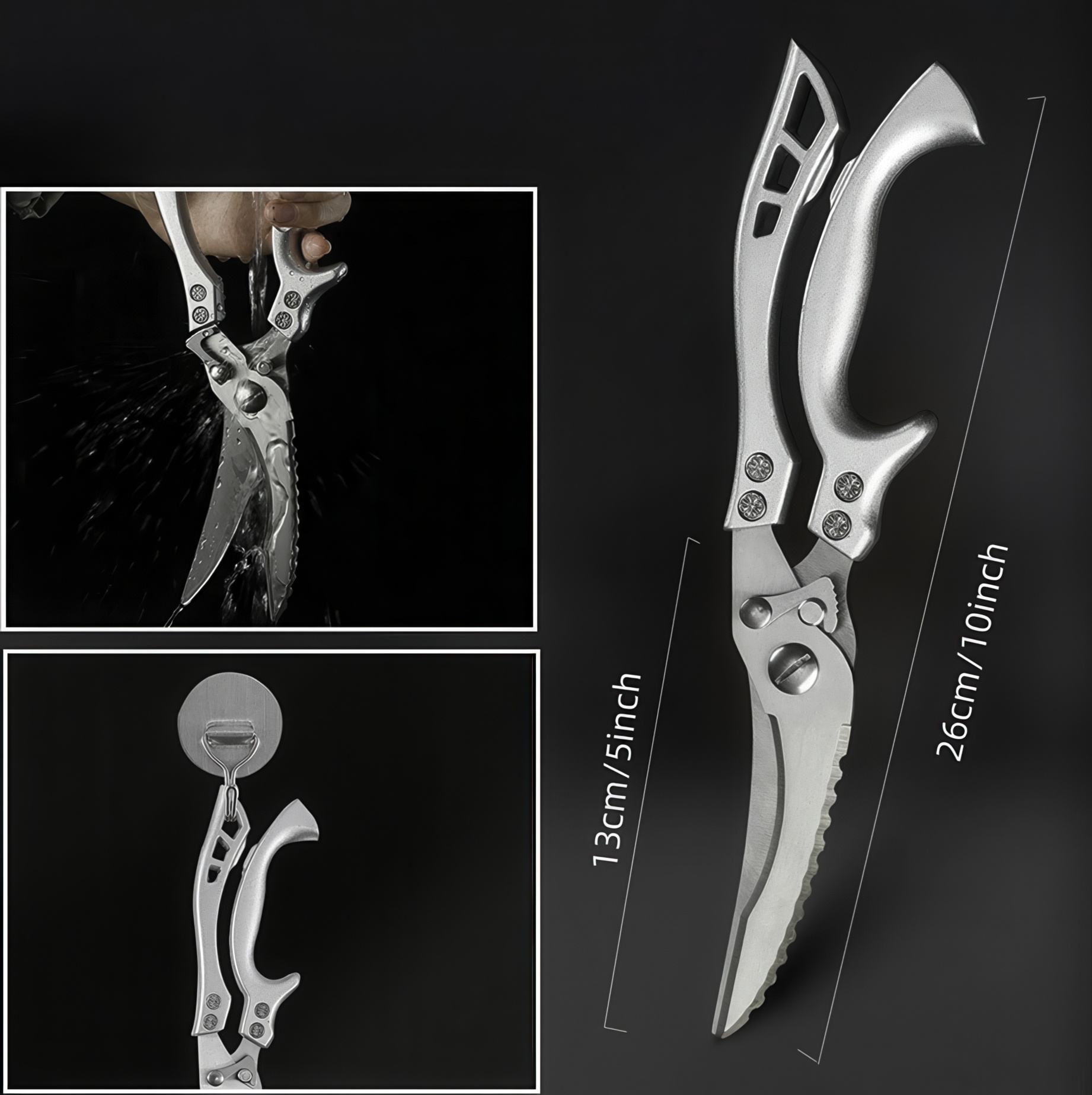 Nożyczki kuchenne RESTEQ model 2w1 do kości, etui, stal nierdzewna