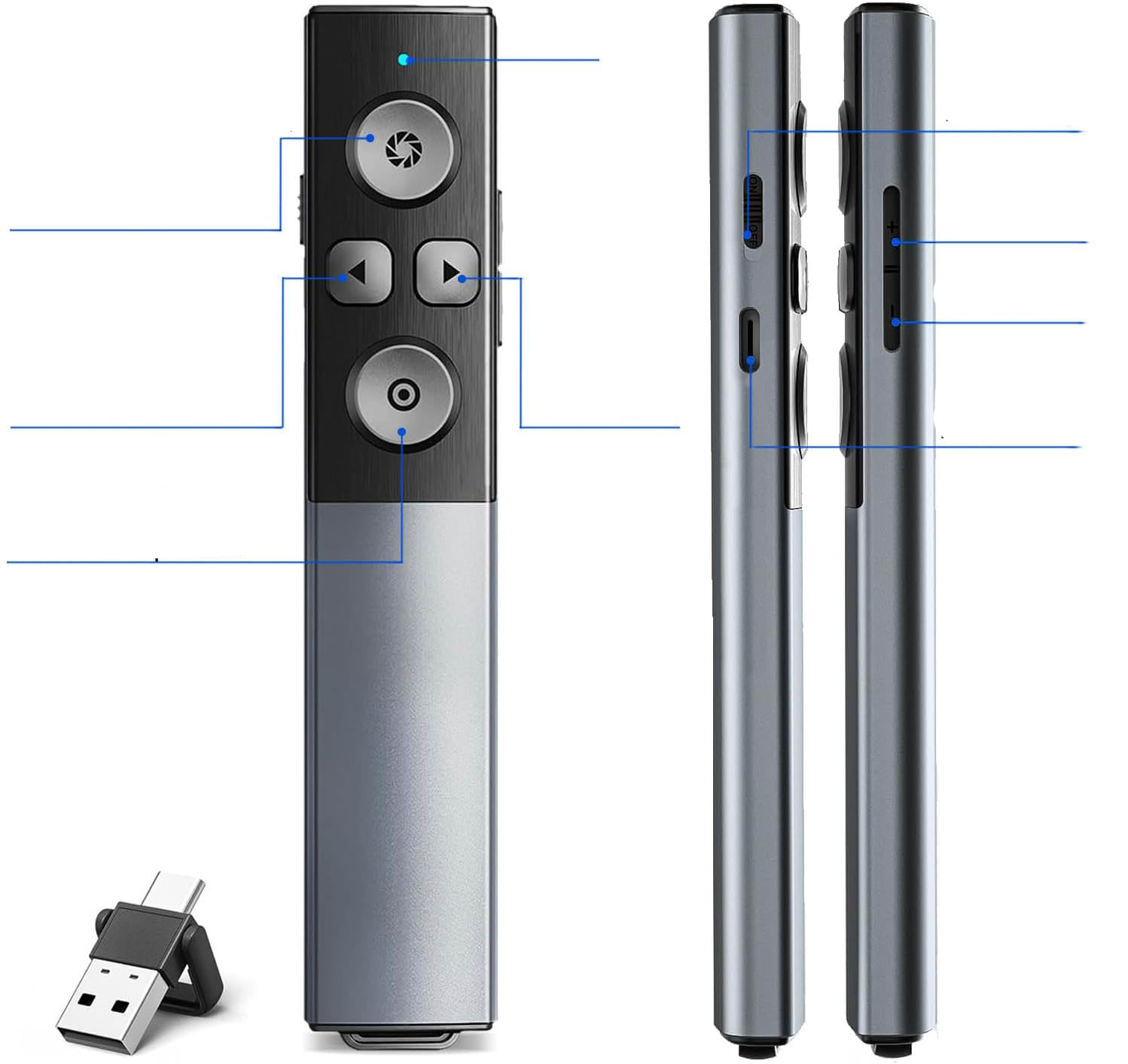 NIEKOMPLETNY Pilot do prezentacji 2w1 USB/Typ C bezprzewodowy prezenter