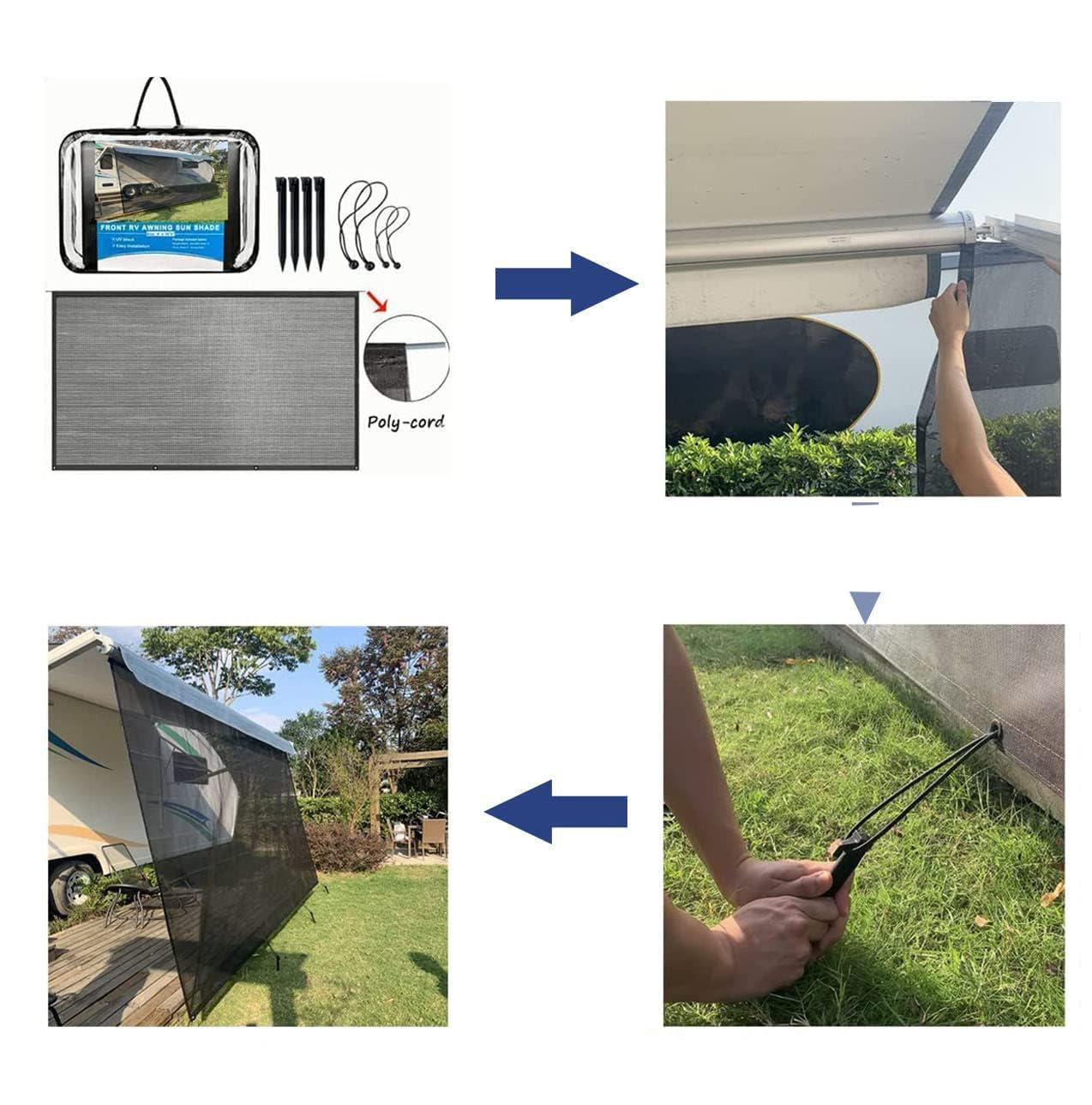 Osłona przeciwsłoneczna dla kampera Poweka 2,44m x 4,57m, z blokadą UV