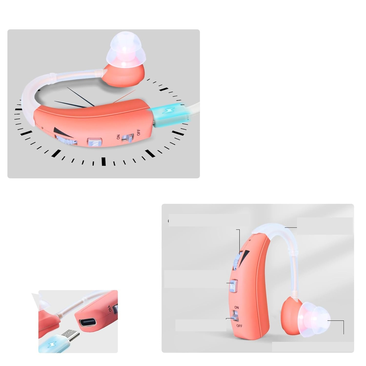 Aparat słuchowy Britzgo VHP-1301 ładowalny 40h pracy pomarańczowy