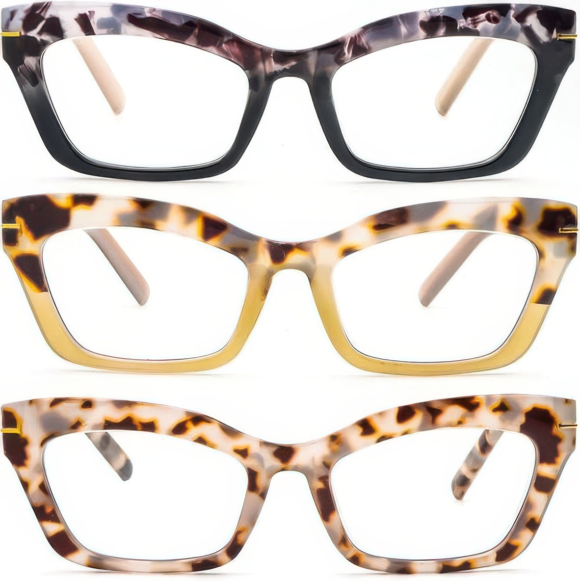 Okulary do czytania kollyseek 3 szt. Cat Eye retro dla kobiet +1.00