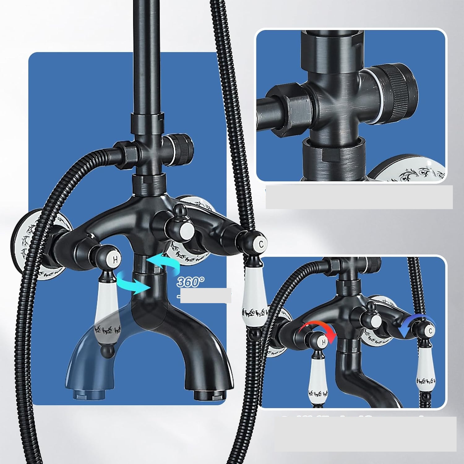 System prysznicowy Sugu czarny z ruchomym ramieniem i wężem 150 cm