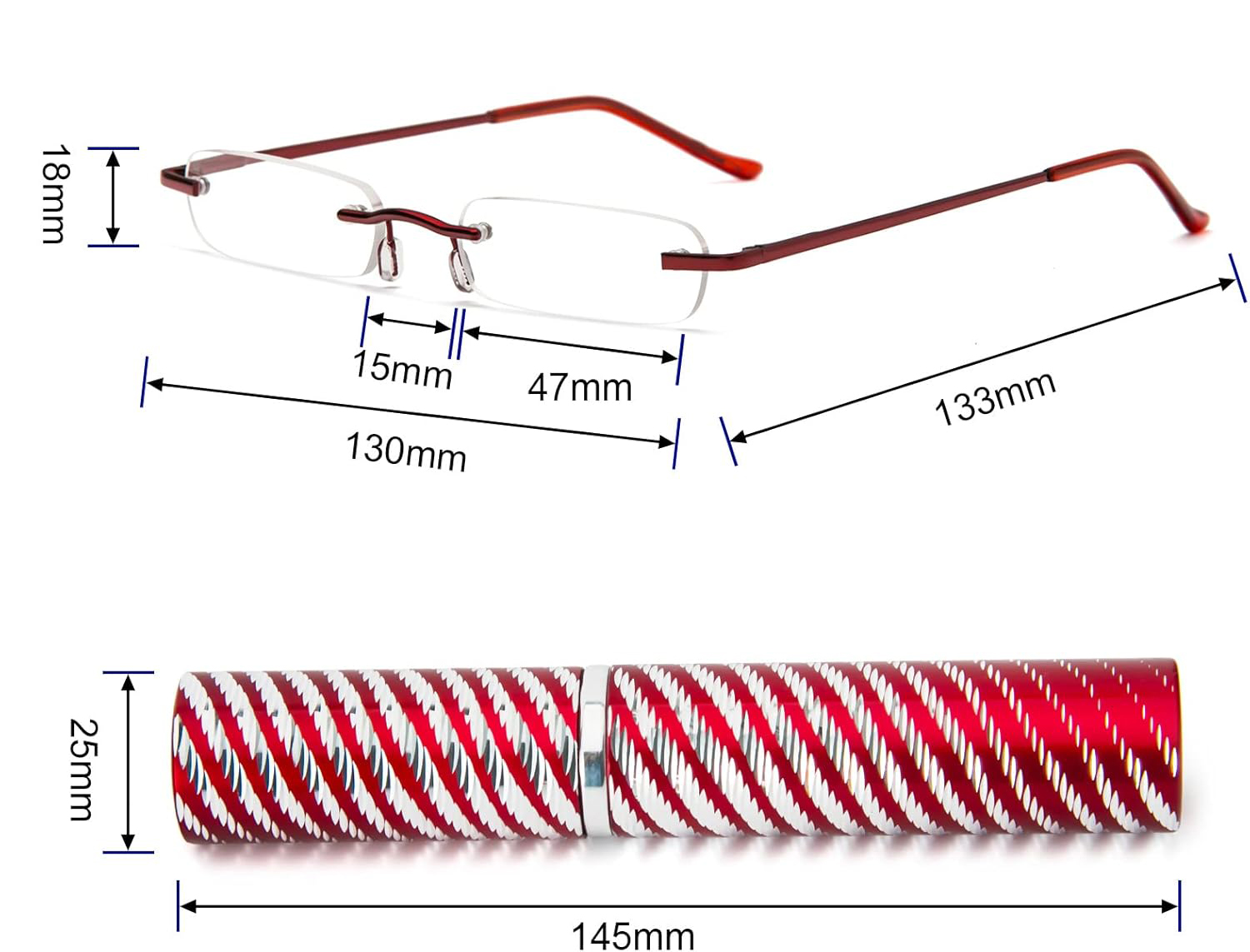 Okulary do czytania KoKoBin bezramkowe kieszonkowe +3.0D czerwone 1 szt.
