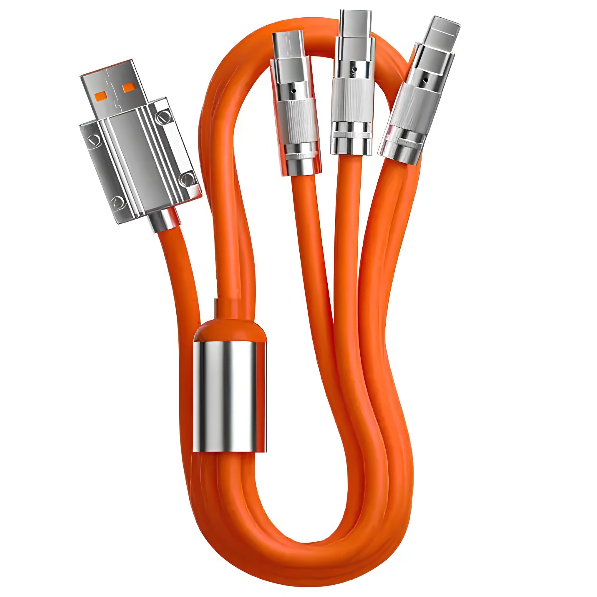 Kabel szybkiego ładowania USB 3w1 typu C 120w 6A 150cm pomaranczowy