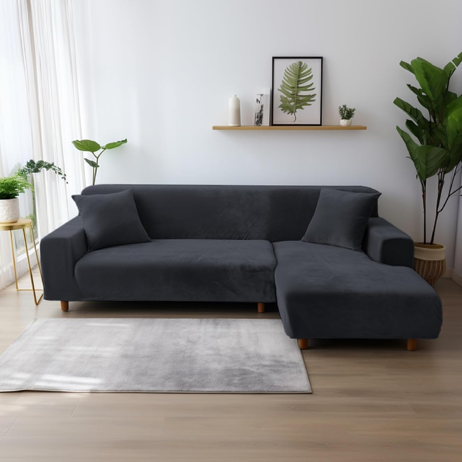 Pokrowiec na sofę z poszewką gruby aksamitny elastyczny szary 1/2/3/4-os.