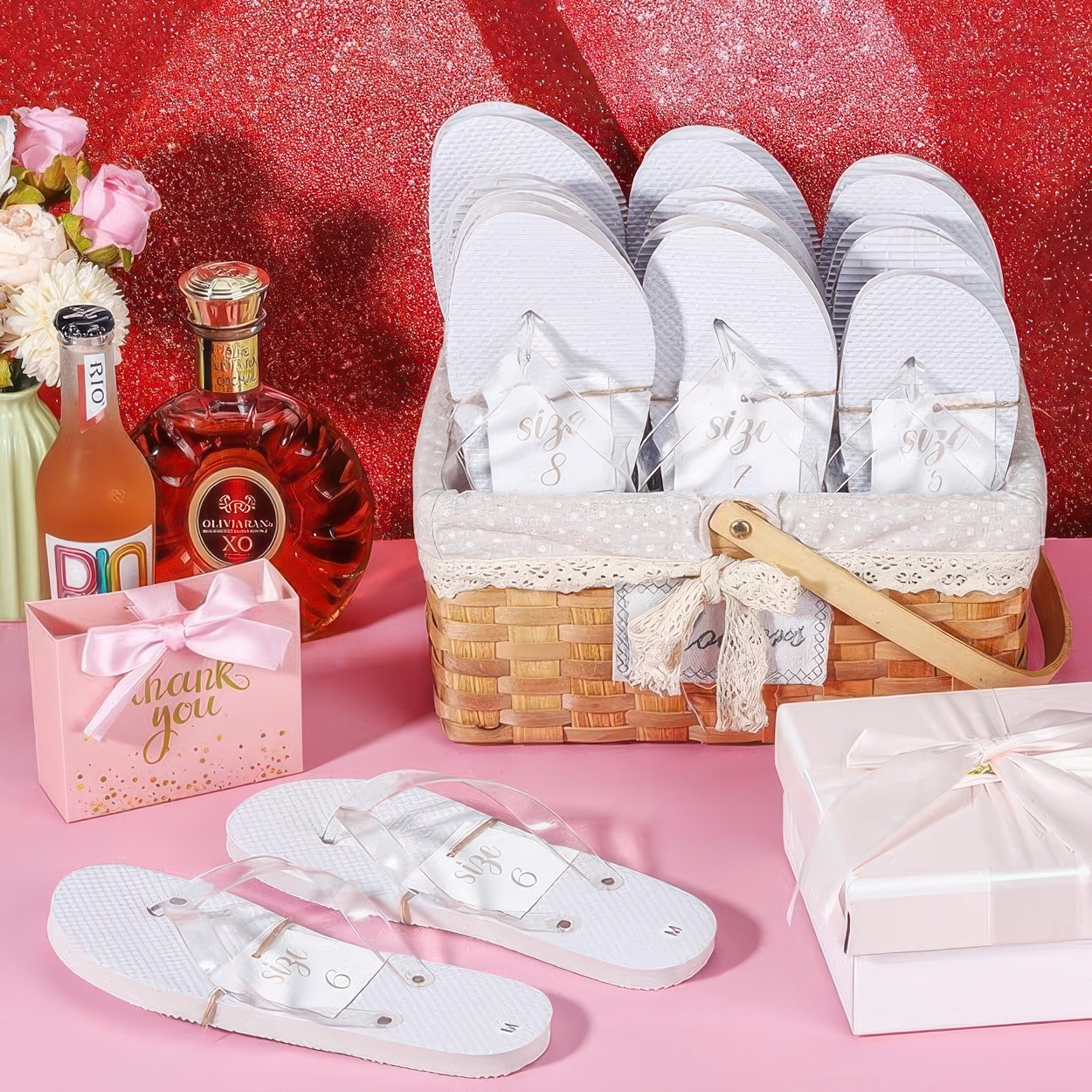 Kapcie dla gości weselnych Hestya 24 pary białe 4 rozmiary