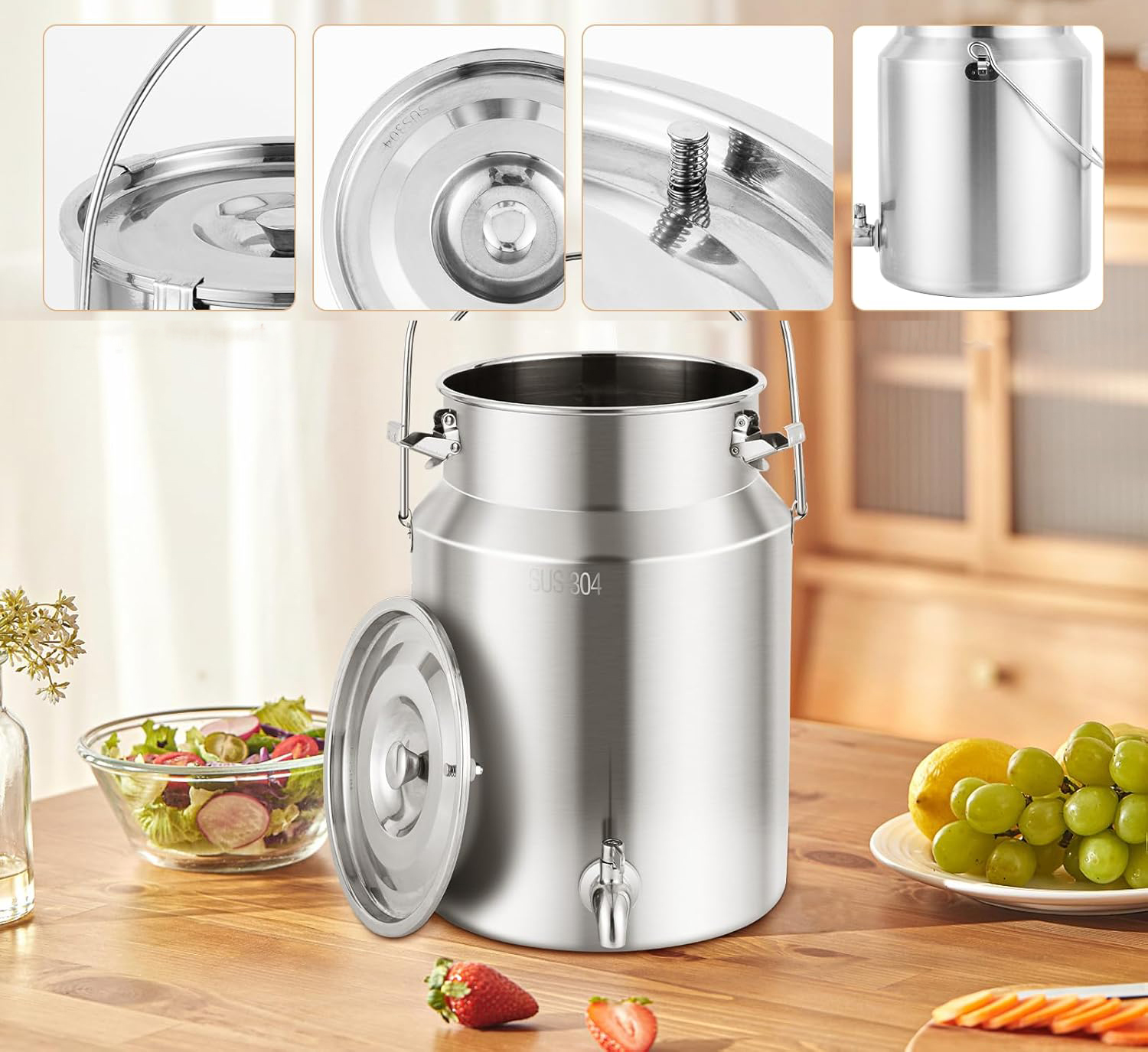 Dzbanek ze stali nierdzewnej 304 10L z kranikiem do mleka wina napojów