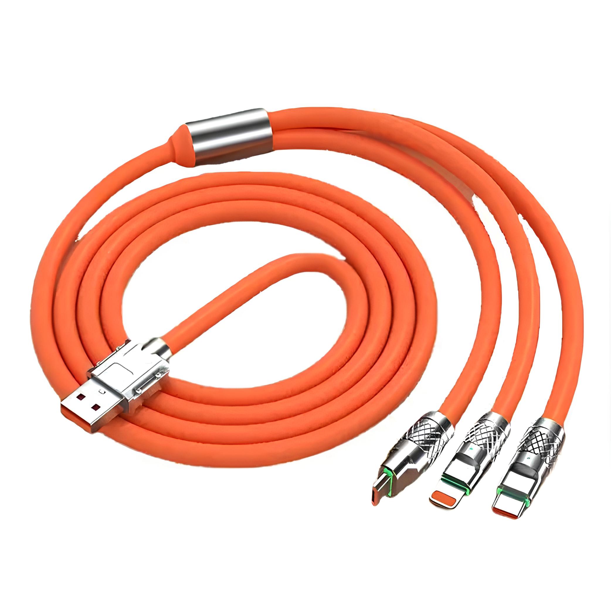 Kabel szybkiego ładowania USB 3w1 typu C 120w 6A 150cm pomaranczowy