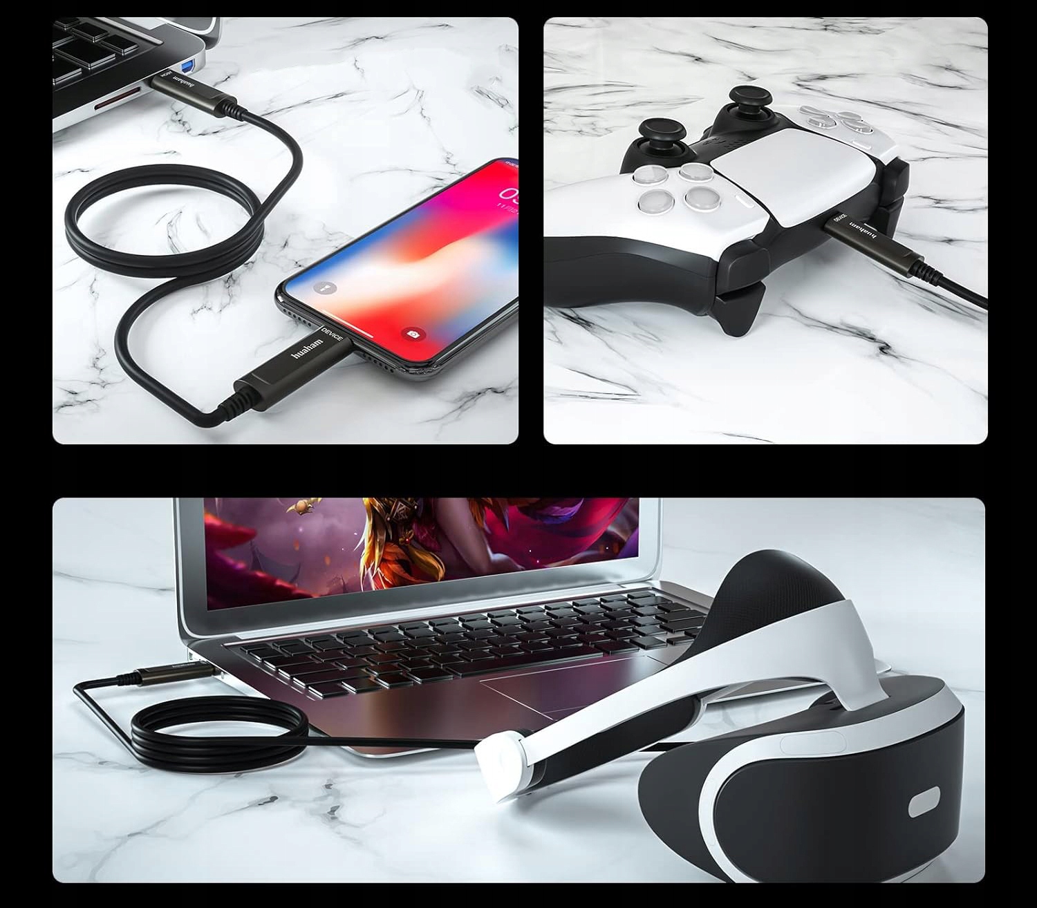 Kabel światłowodowy Huaham USB C do USB C USB 3.1, 10 Gb/s, do 50 stóp 10m