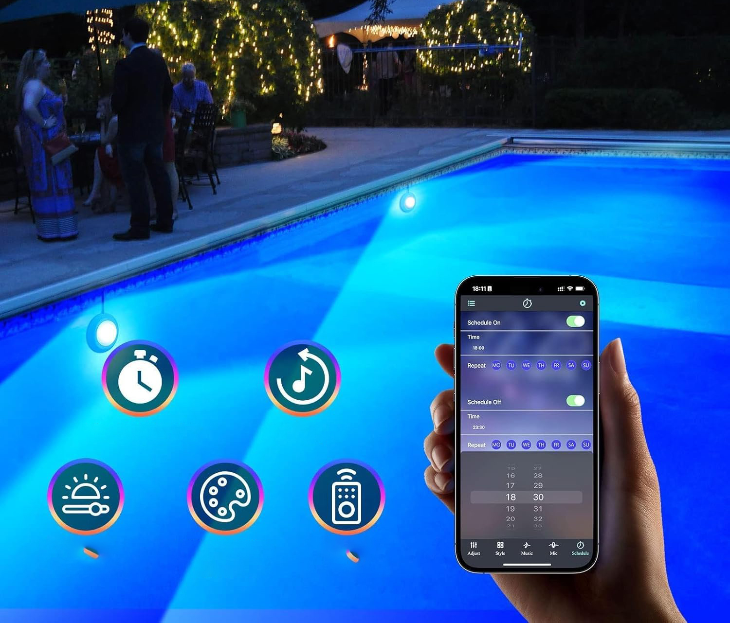 Lampa LED bezprzewodowa do basenu LyLmLe 40 W 12V IP68 z kablem 8 m, 2 szt.