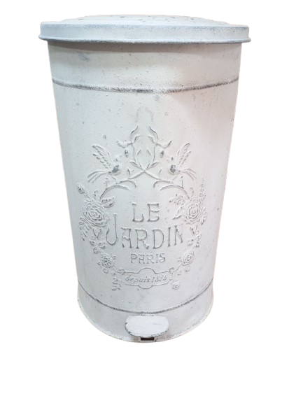 Kosz na śmieci zewnętrzny do ogrodu biały retro pedałowy POWYSTAWOWY