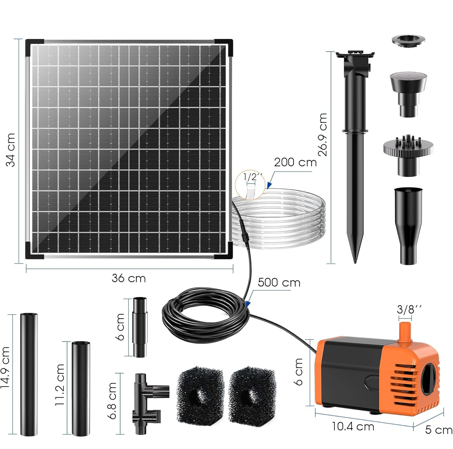 Solara fontanna Biling 25W 1200 L/H do stawu ogrodowa pompa z rurą 2 m