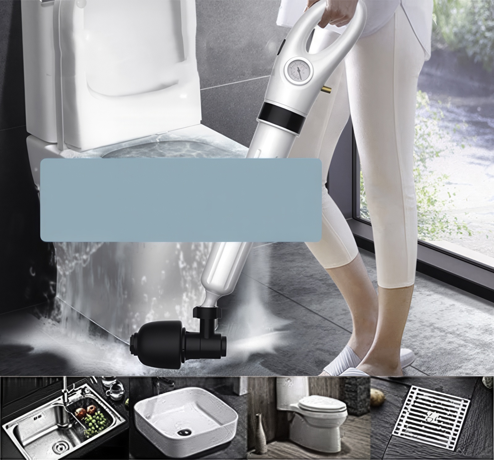 Pneumatyczny tłok do usuwania zatorów w rurach z 4 końcówkami