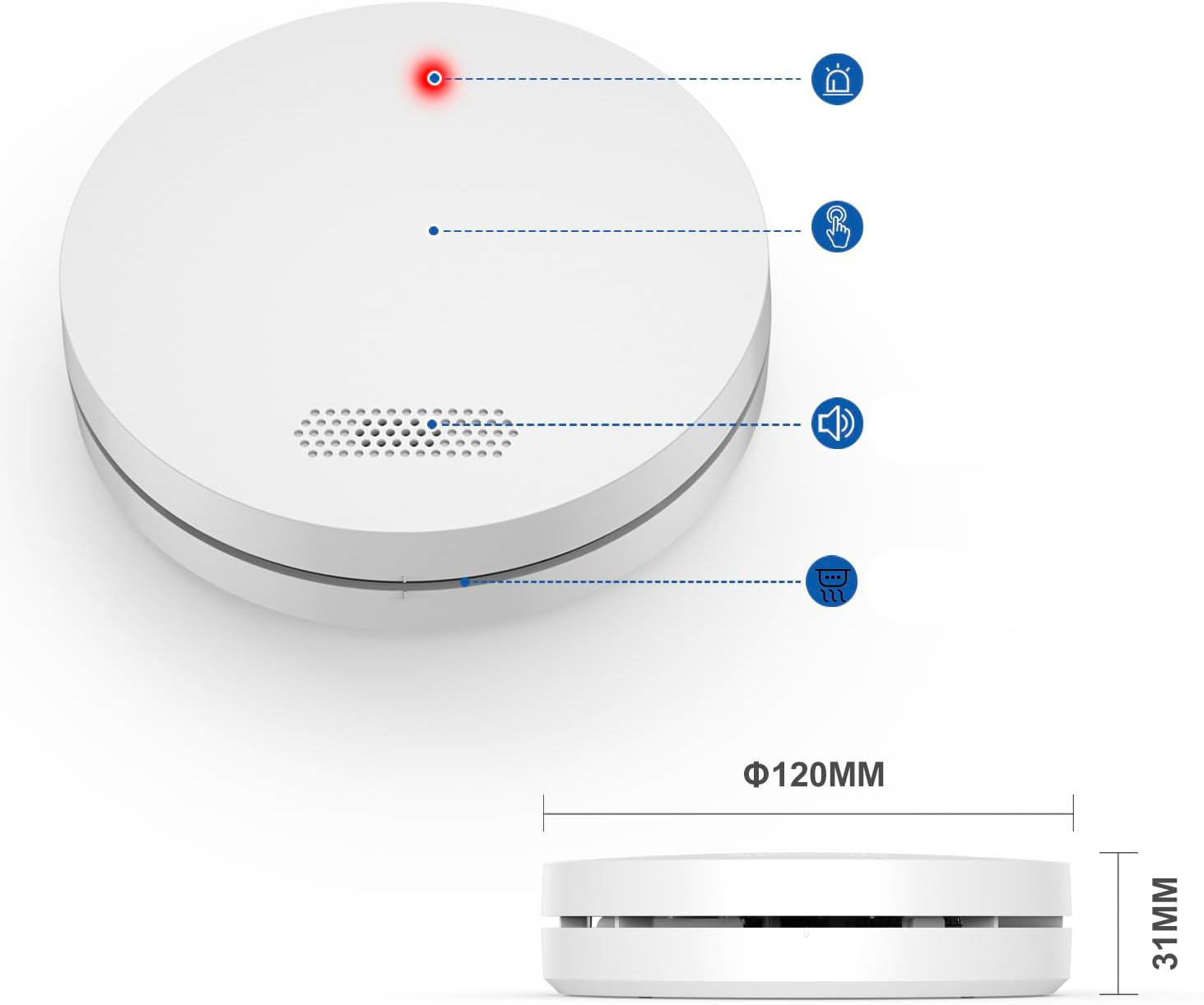 Zestaw 6 czujników dymu XINDUM alarm 85 dB funkcja wyciszenia