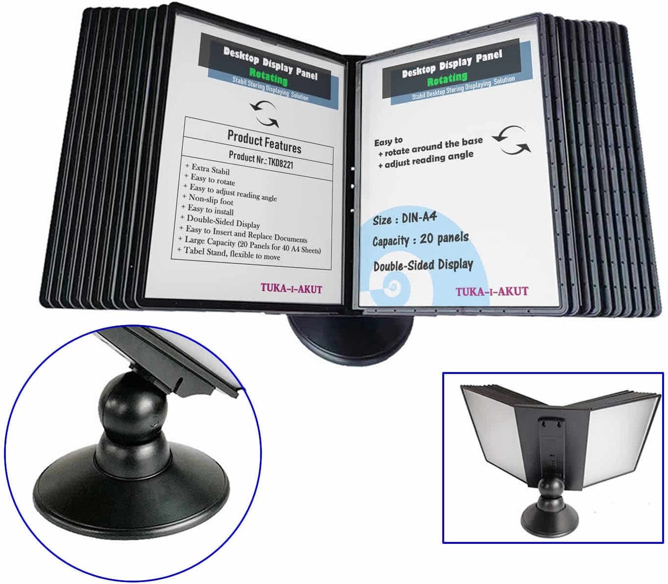 Tabliczki stołowe czarne regulowane obrotowe 360° TUKA-i-AKUT 20 szt.