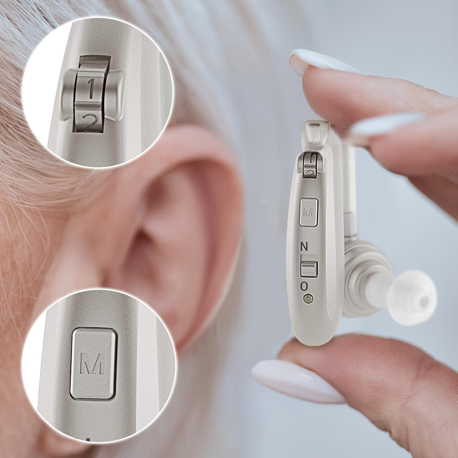 UŻYWANY Aparat słuchowy Britzgo dla seniorów srebrny 2 tryby 6 poziomów USB