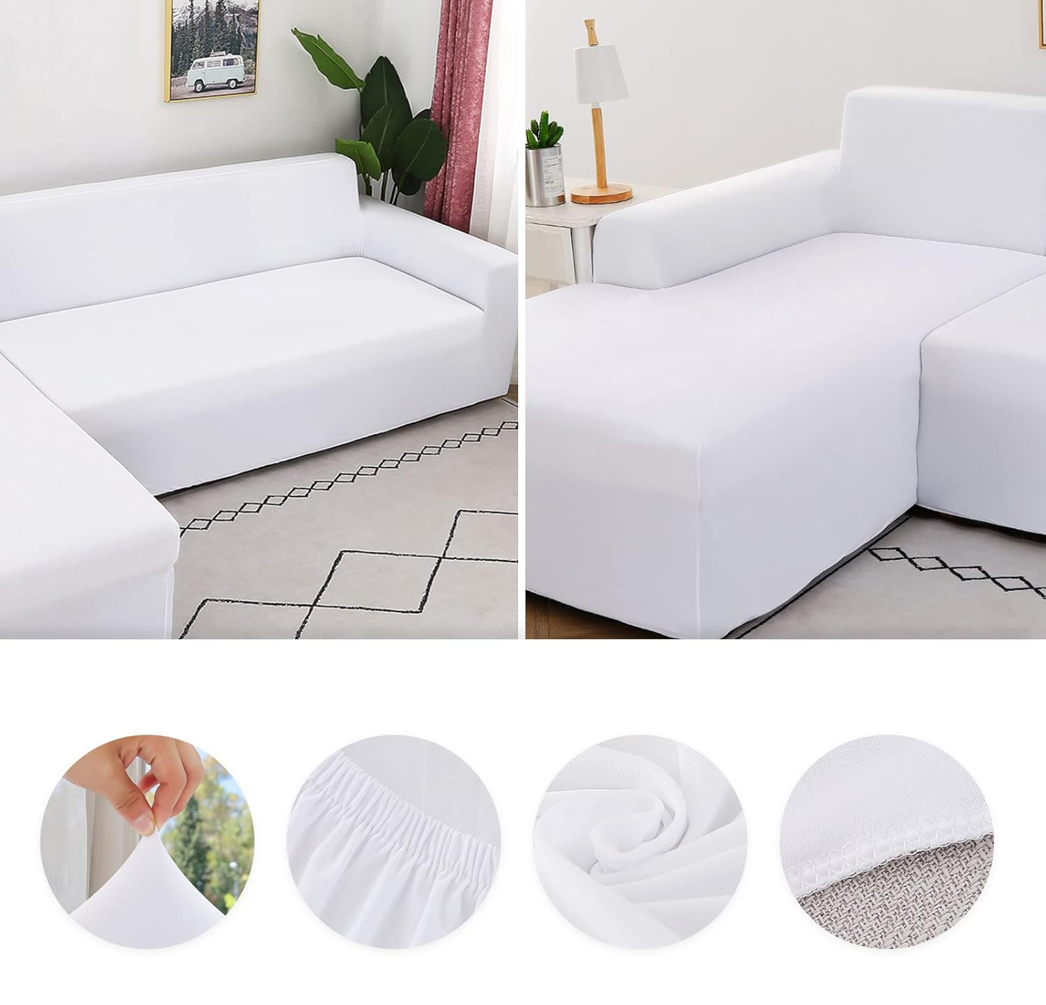 Pokrowiec na sofę narożną Jaotto elastyczny antypoślizgowy biały (3+3)