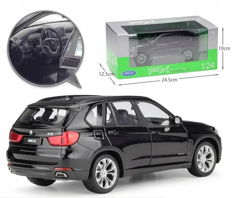Model BMW X5 w skali 1:24 czarna kolekcjonerska miniatura luksusowego SUV-a