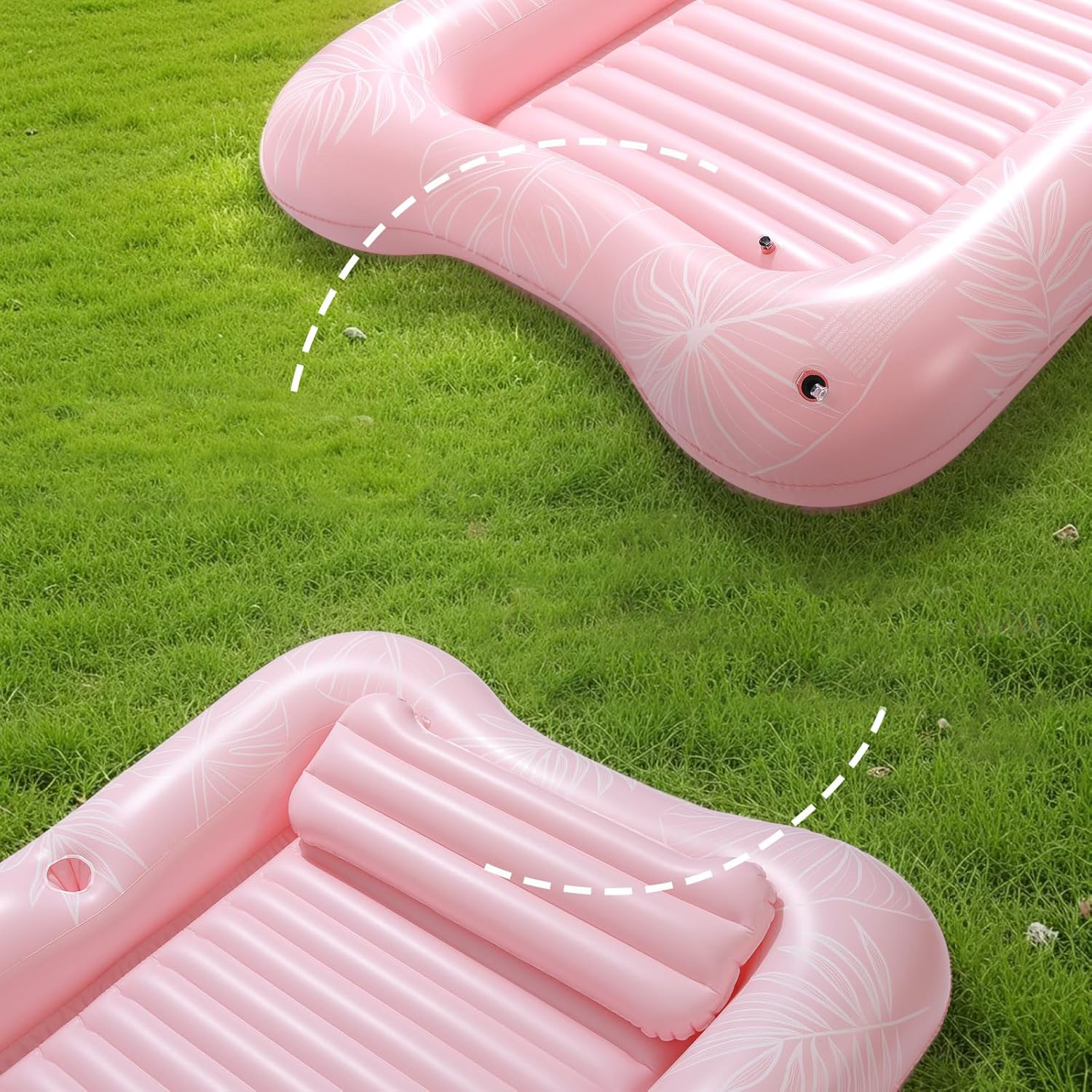 Materac do pływania MoKo dmuchany dla dorosłych z podgłówkiem różowy