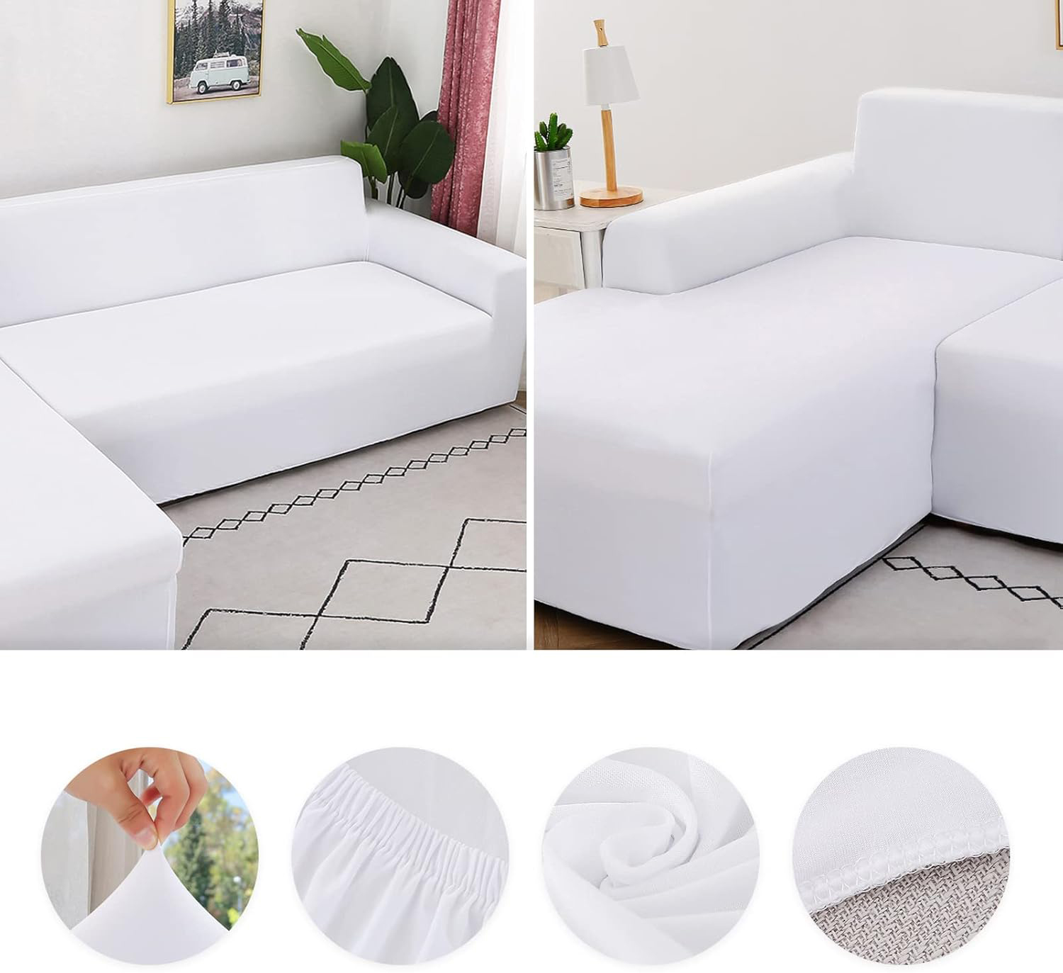 Pokrowiec na sofę L elastyczny spandex Jaotto 2-częściowy 2-osobowy biały