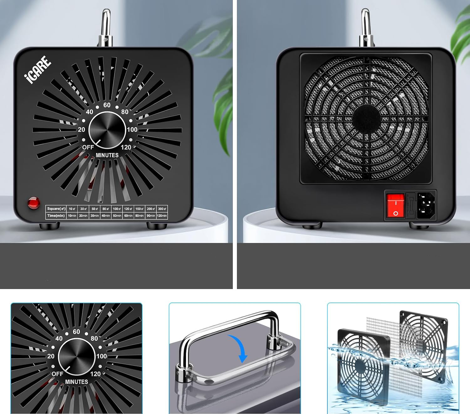 Generator ozonu ICARE 30000 Mg/h, ‎45W, 45 dB, 16,3 x 21,5 x 16 cm, szary