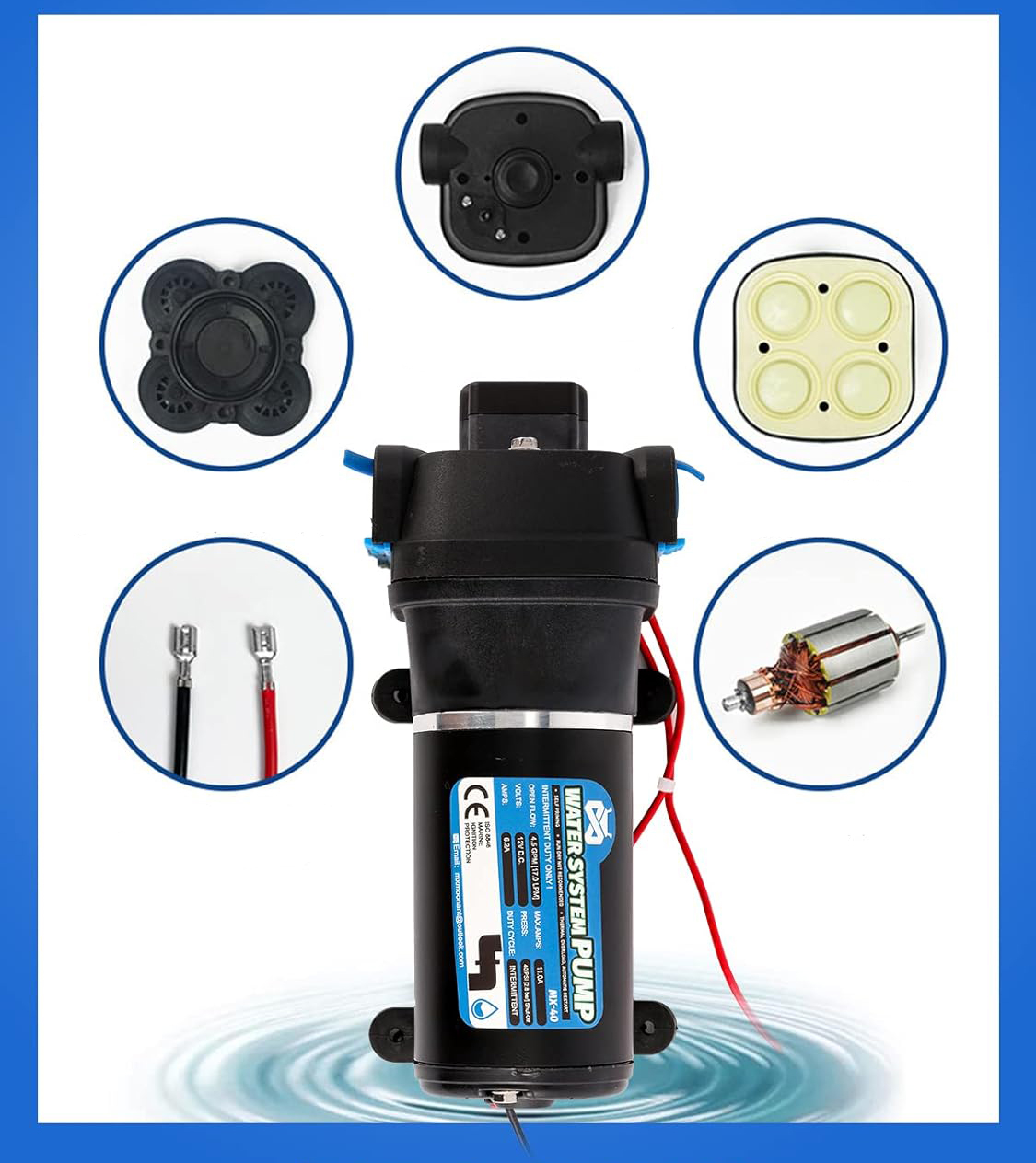 NIEKOMPLETNA Automatyczna pompa wodna Mxmoonant 17 l/min 12 V 2,4 bar MX-40