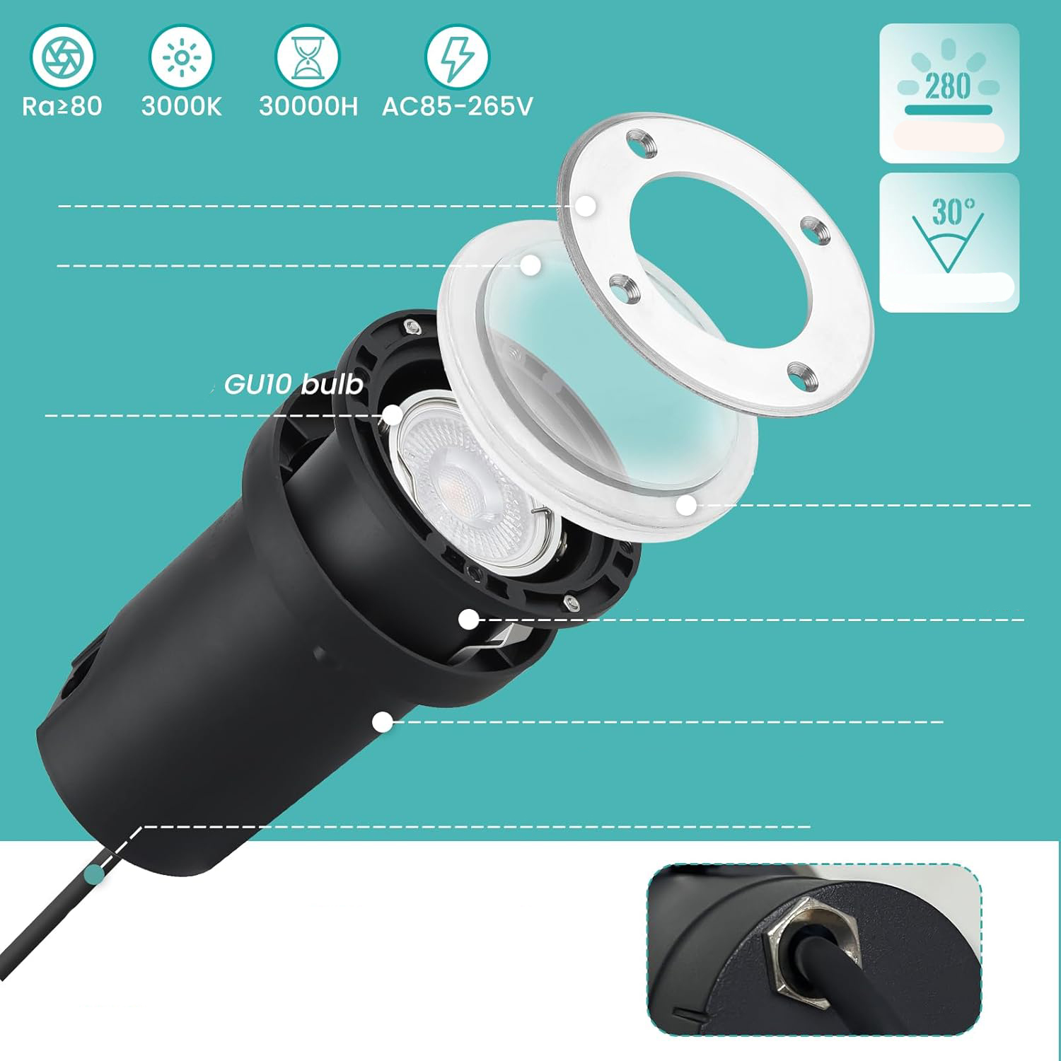 Reflektory podłogowe Goodia 4 szt. GU10 IP67 regulowane 3 W ciepłe białe