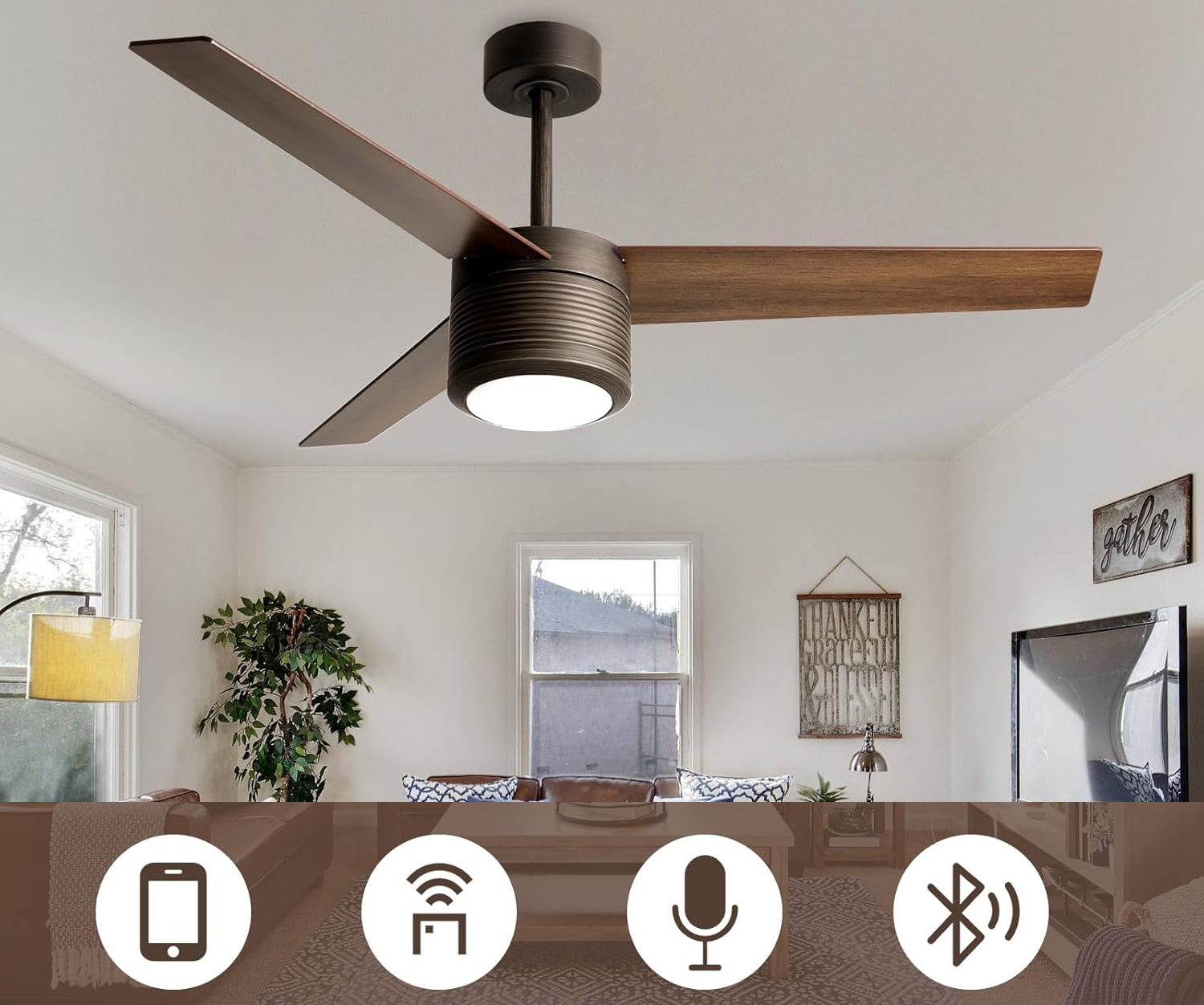 Wentylator sufitowy Reiga cichy 52 cale LED 3 łopaty z pilotem