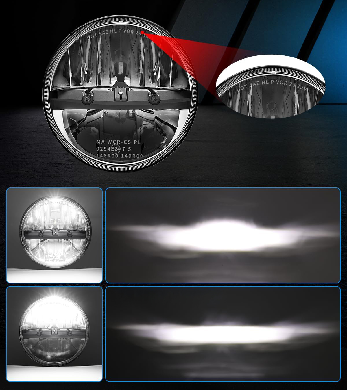 Lampy reflektory LED Braveway 7" 60W 12000lm H4-H13 Wrangler JK TJ LJ CJ H1