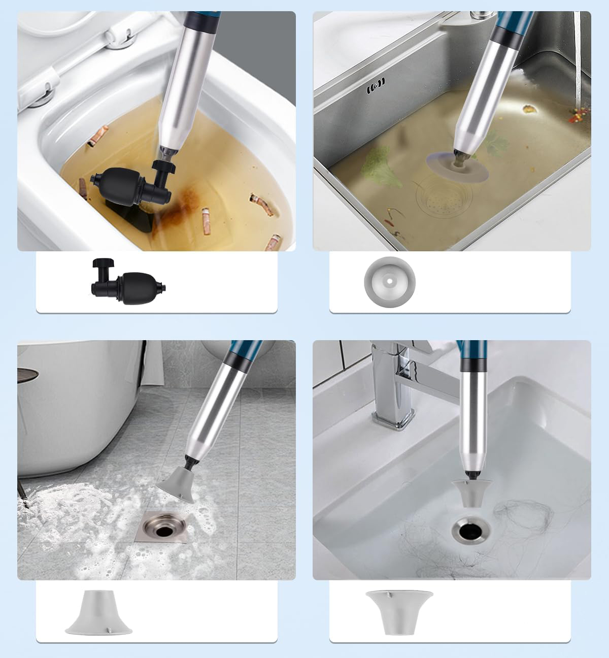 Tłok do toalety YUCHENGTECH z 2 narzędziami do czyszczenia włosów