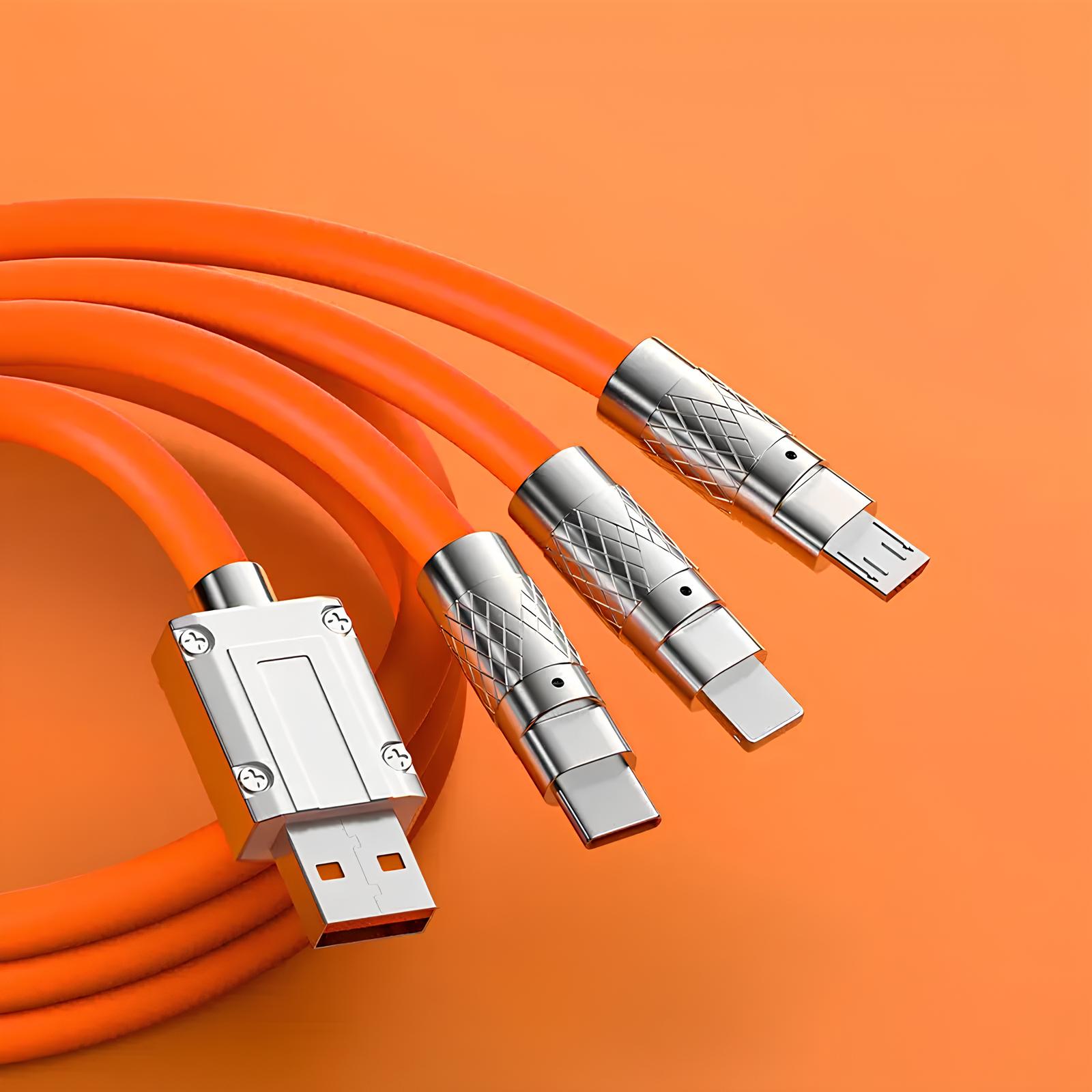 Kabel szybkiego ładowania USB 3w1 typu C 120w 6A 150cm pomaranczowy