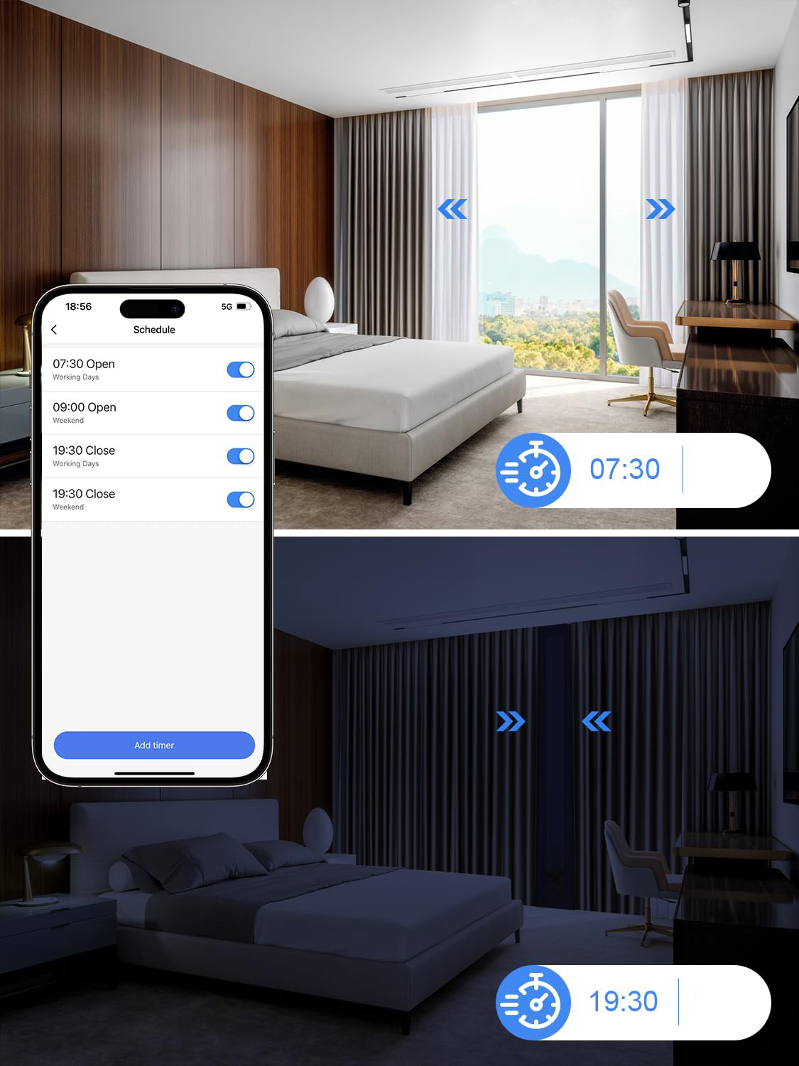 Przełącznik rolet Wi-Fi ALLEVOI smart timer LED Alexa Google 80x80mm
