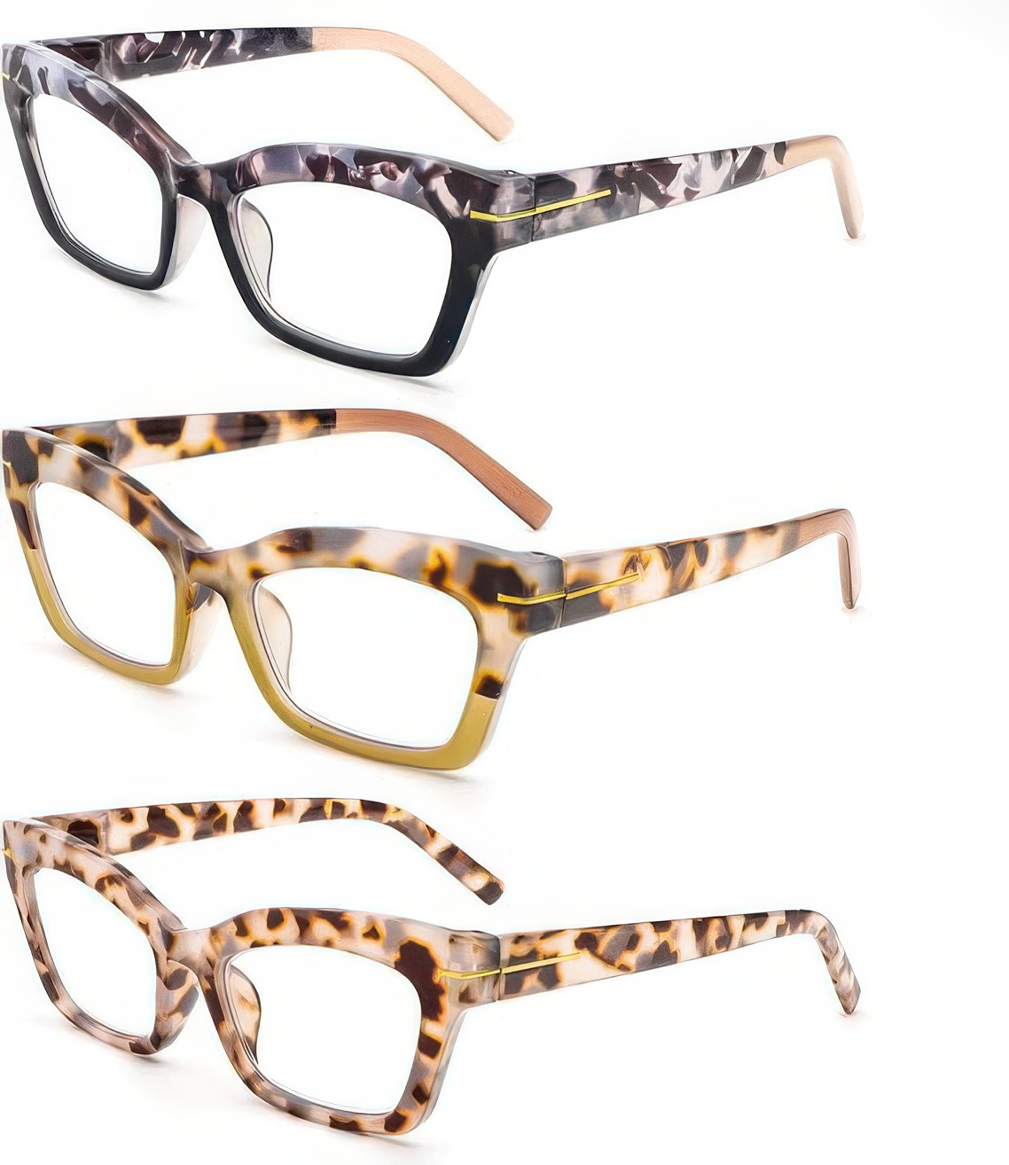 Okulary do czytania kollyseek 3 szt. Cat Eye retro dla kobiet +1.00