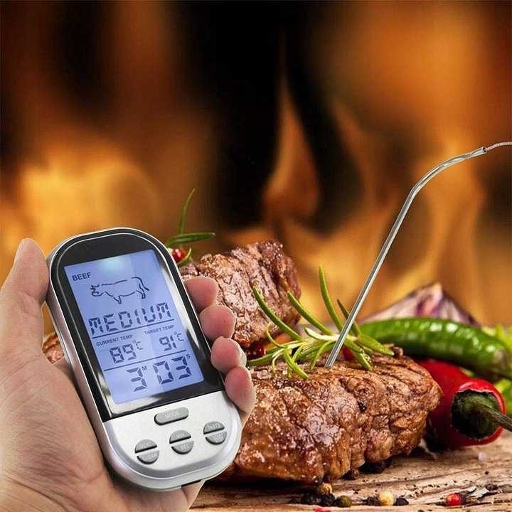 BEZPRZEWODOWY TERMOMETR KUCHENNY CYFROWY DO MIĘS ŻYWNOŚCI LCD SONDA