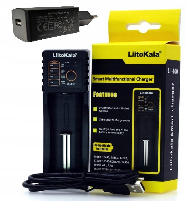 LiitoKala Lii-100 ŁADOWARKA OGNIW AKUMULATORÓW Li-Ion AAA 18650 + ADAPTER