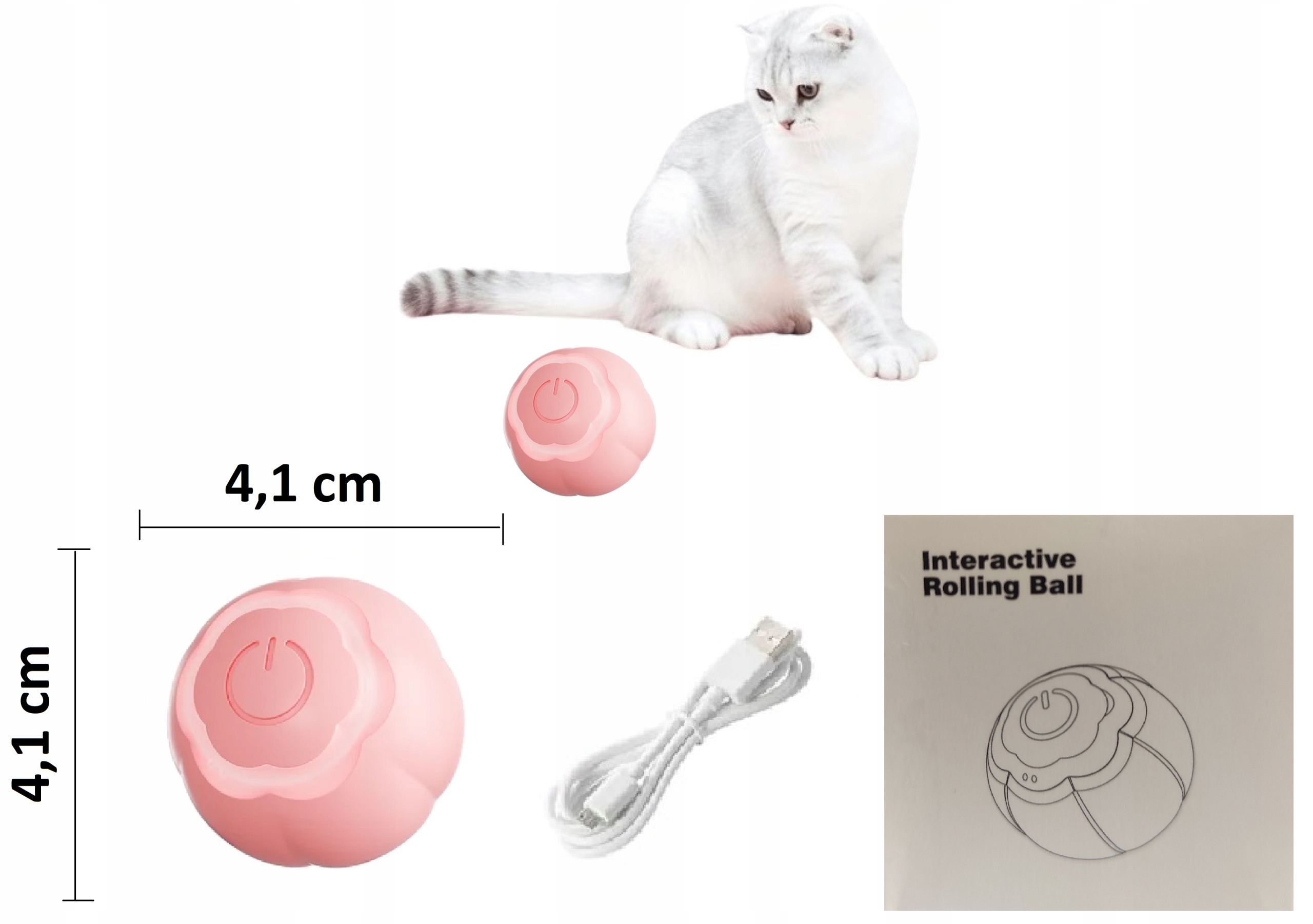 INTELIGENTNA PIŁKA DLA KOTA KOTÓW INTERAKTYWNA UCIEKAJĄCA ZABAWKA USB