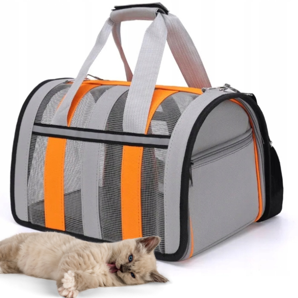 DUŻA SOLIDNA TORBA PODRÓŻNA TRANSPORTER DO KOTA PSA KRÓLIKA ZWIERZĄT SZARA