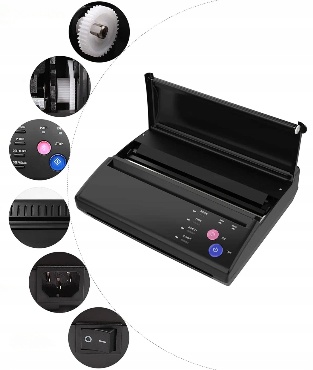 MINI DRUKARKA TERMICZNA A5 A4 DO TRANSFERU TATUAŻY PRZENOŚNA TATTOO CZARNA