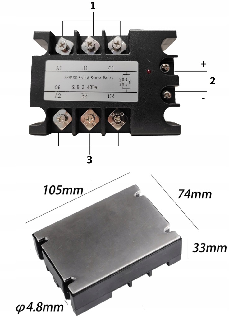 Półprzewodnikowy przekaźnik 3-fazowy SSR 3-40A AC/DC