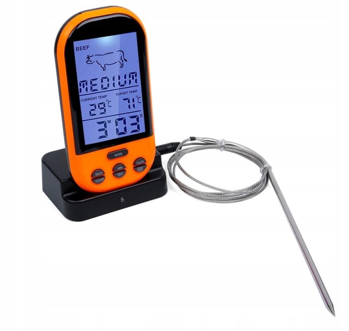 BEZPRZEWODOWY TERMOMETR KUCHENNY CYFROWY DO MIĘS ŻYWNOŚCI LCD SONDA