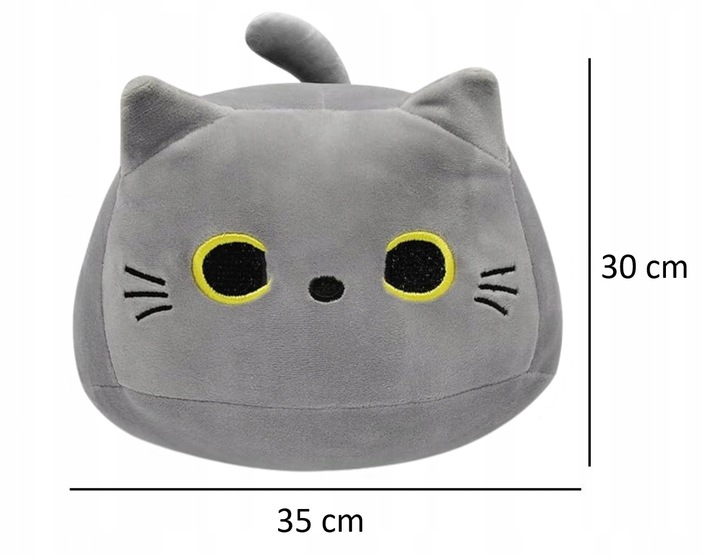 MIĘKKI OKRĄGŁY KOTEK PODUSZKA MASKOTKA PLUSZAK DLA DZIECI ROZMIAR L 35cm